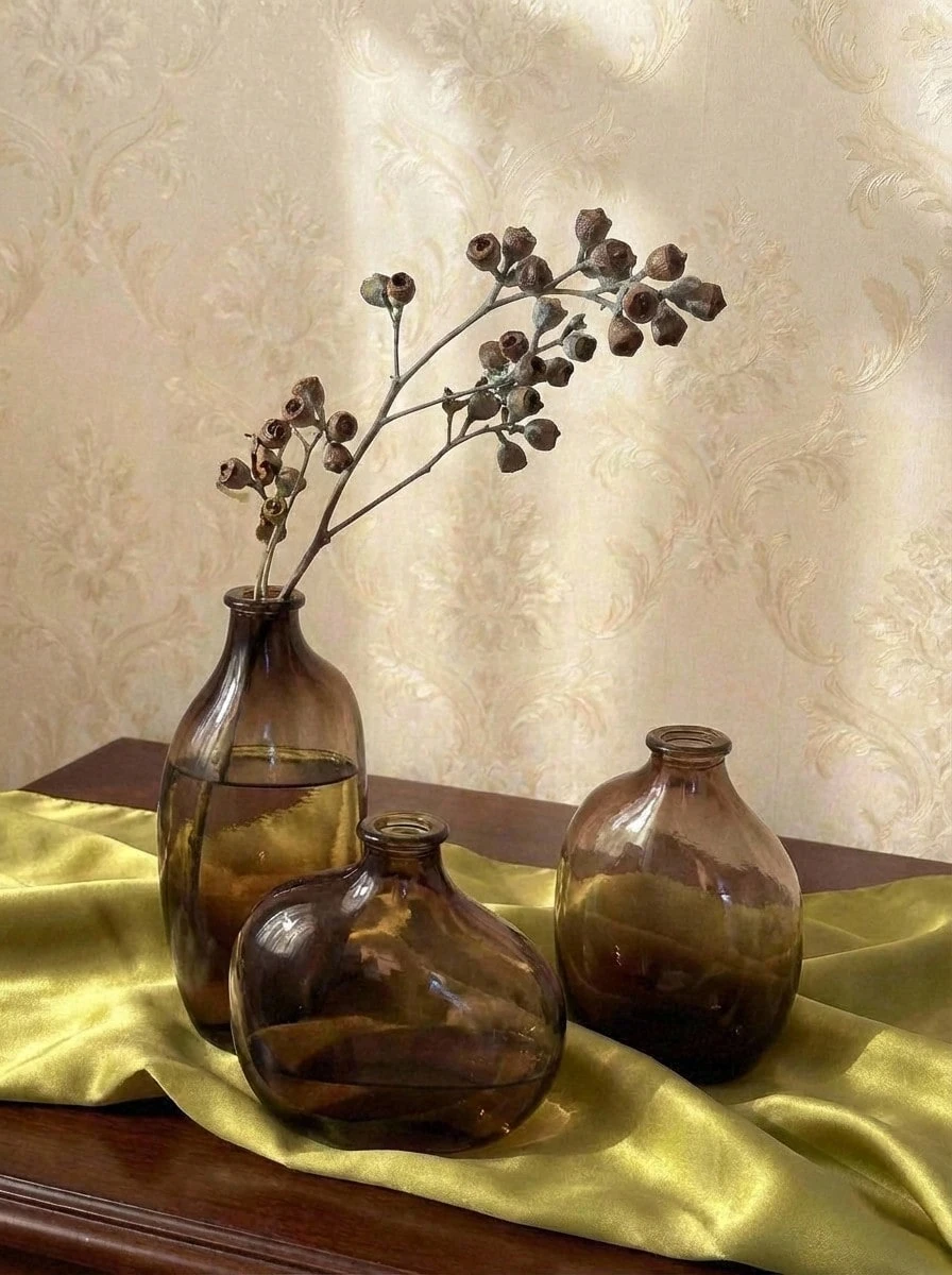 Cirelle 1 件日式玻璃花瓶,不对称几何形状,小开口,渐变棕色,客厅、入口、花卉家居装饰 - 棕色 - 查看 1