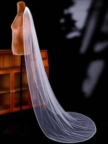 1pc 2m Handmade Beaded Bridal Veil, Elegant Trailing Veil For Wedding Ceremony, Wedding Photography Prop, Cathedral Wedding - Multicolor - View 10