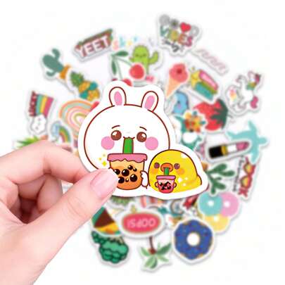 100pcs Cute Cartoon Bunny & Duck Stickers - Waterproof Vinyl Decals For Laptop, Water Bottle, Luggage & Scrapbooking. Adorable Kawaii Style Designs Perfect For Personalizing Daily Items, Adding A Playful Touch To Accessories, And Creating Fun DIY Decor