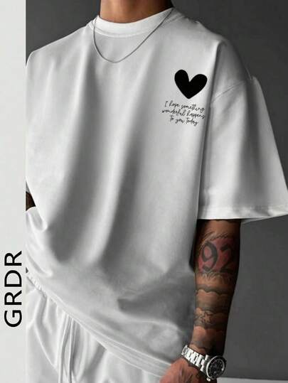 GRDR 情人节必备！男士复古美式爱心印花短袖T恤 | 适合夏季穿着 | 舒适透气 |