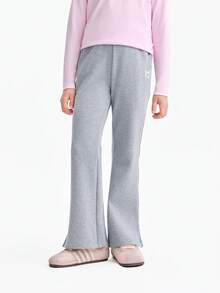 Annil Girls' Cotton Soft Breathable Sporty Flare Pants, New Spring Style, Slit Stretch Casual Pants - Light Dusk Gray H120CY - View 1