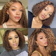 Bob Wig Human Hair 4/27 Highlight Wear And Go Glueless Wig Deep Wave Curly Honey Blonde Lace Front Bob Wigs 180 Density 12 Inch - S4/27 - View 7