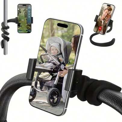 婴儿推车专用柔性硅胶手机支架，便携式鹅颈自拍杆，带可调节臂夹，适用于跑步机、自行车、办公桌、汽车和购物车