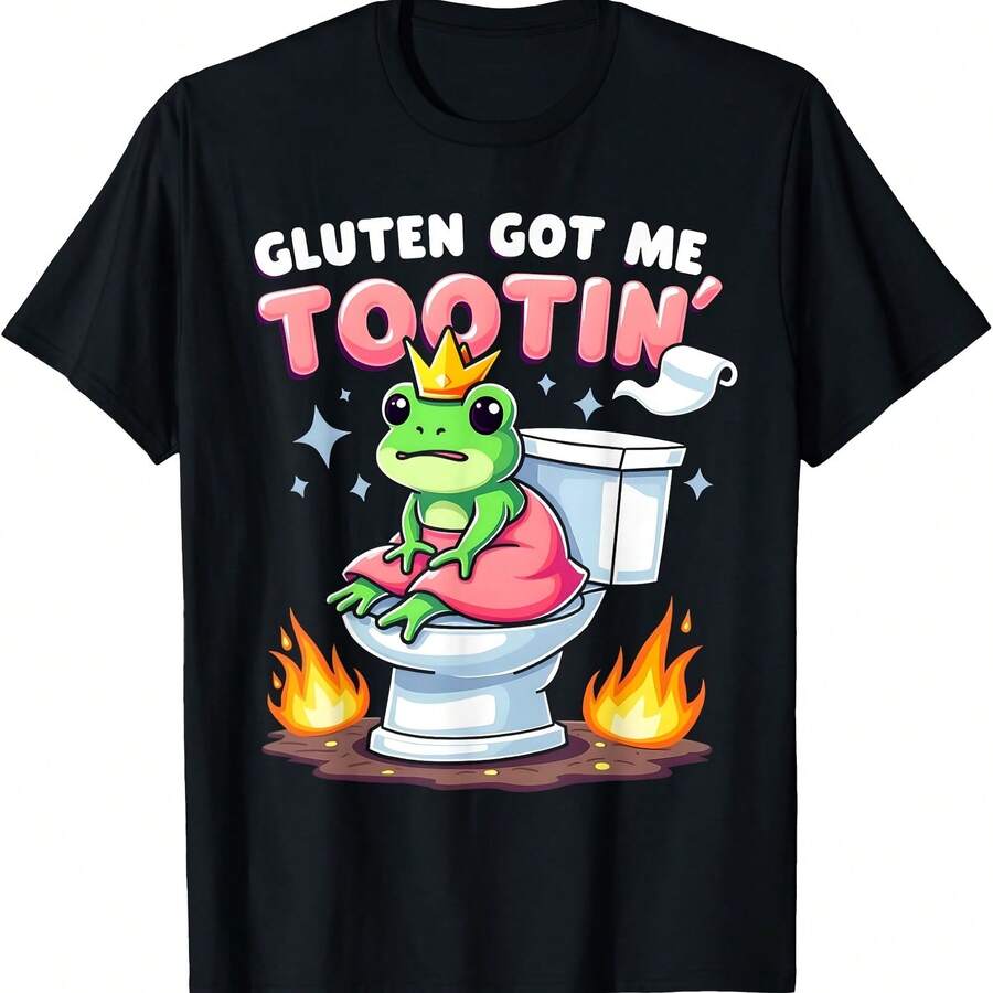 Camiseta con meme sarcástico y divertido de rana con gluten "Gluten Got Me Tootin" - Negro 3 - Ver 1