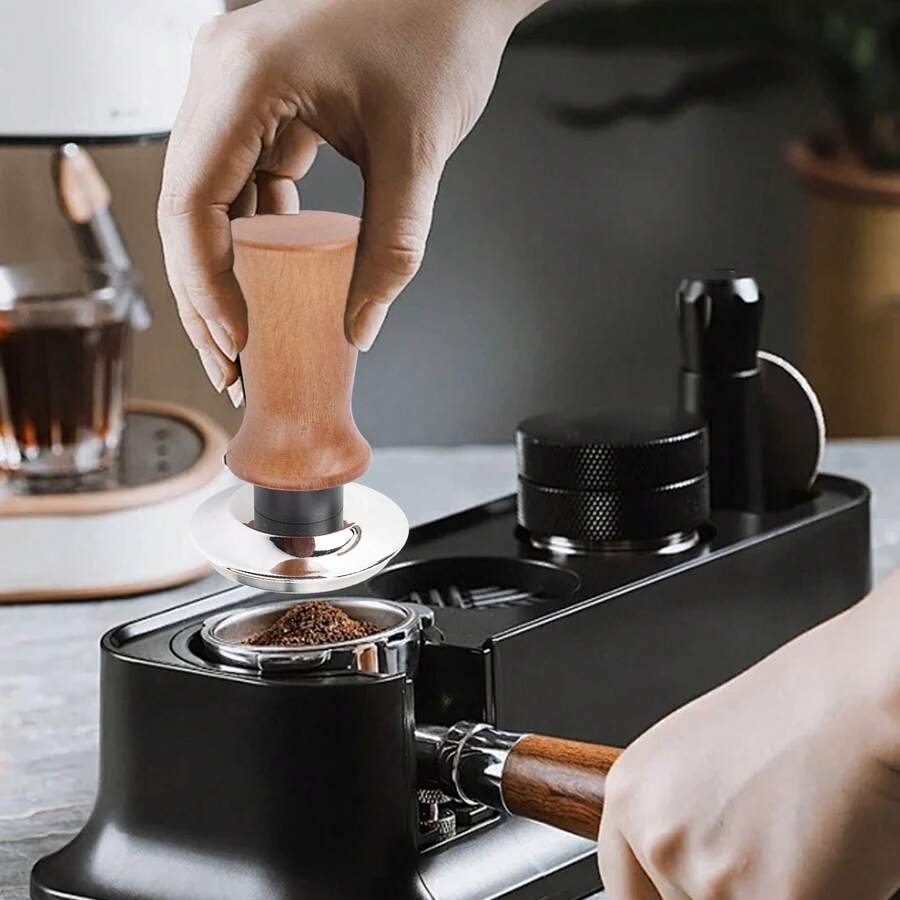 Stainless Steel Coffee Tamper With Solid Wood Handle - 51mm Flat Bottom Pressing Tool For Home And Cafes - Apricot - View 1