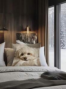 1/2/4pcs Maltese Dog Printed Pillow Case, Soft Square Pillow Cover With Zipper, Machine Washable, Polyester - Apricot - View 6