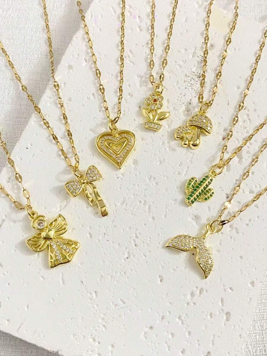 1件时尚铜锆石吊坠项链，适合女性日常佩戴或作为斋月礼物 - 金色 - 查看 1