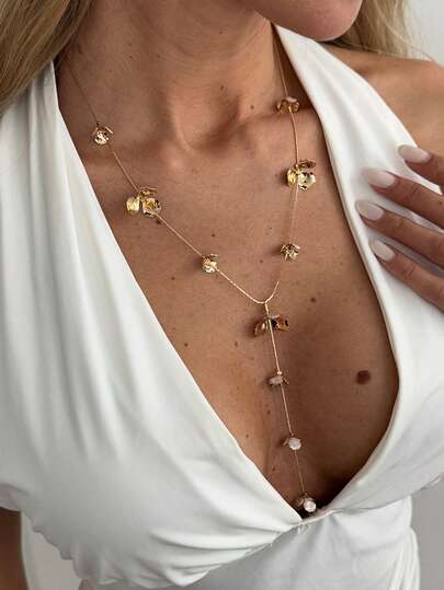 قلادة سلسلة هندسية فاخرة مع علاقة زهرية ذات شرابة، قلادة طويلة على شكل حرف Y أنيقة، مناسبة للزفاف والحفلات والعطلات والارتداء اليومي، هدية للنساء للأزواج والمناسبات والأعياد، متعددة الاستخدامات
