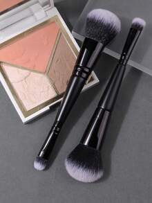 1PC Double-Ended Blush & Eyeshadow Brush Soft Fluffy Easy Blending For A Natural Look Daily Makeup - Black - View 5