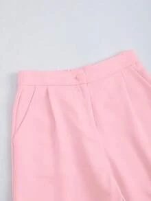 2pcs/Set Thick Strap Button Front Fitted Camisole & Wide Leg Casual Pants Set Pink Summer - Pink - View 5