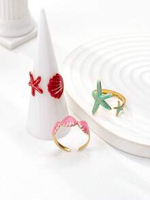 3pcs/Set Summer Beach Style Enamel Star Open Ring For Women - Multicolor - View 2