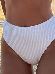 2026新款白色休闲度假风宽肩带比基尼两件套泳衣，女士沙滩夏季泳装 - 白色 - 查看 4