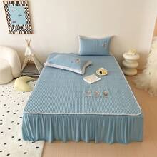 Juego de cama de verano de tres piezas de látex y seda fría estilo caricatura A, lavable a máquina, funda de colchón y sábana, estilo colchón suave para aire acondicionado - Falda de cama estilo circo - Ver 4