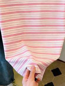 Women Summer Striped Print Contrast Trim Short Sleeve Tee Casual - Baby Pink - View 4