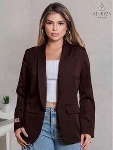 Max Blazer Tailored Luxury Casual Basic Social Sport Elegant Slim Fit Fitted New Release Simple Fabric Faux Pockets Blazer Evening Holiday Wedding Office Daily Birthday Party Formal And Evening Travel Stage And Concert Airport Wear All - 鏽棕色 - 查看 2