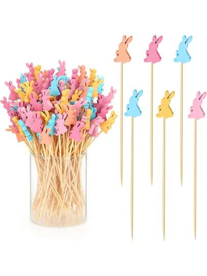 10/30Pcs Easter Bunny Bamboo Skewers | Creative Party Sticks, Decorative Easter Decor, Hand Washable Easter Toothpicks, 5.11 Inch Easter Cocktail Picks For Appetizers, Long Bamboo Toothpicks, Decorative Toothpicks Skewers For Holiday Birthday Party Decorations (Easter Rabbits) ﻿