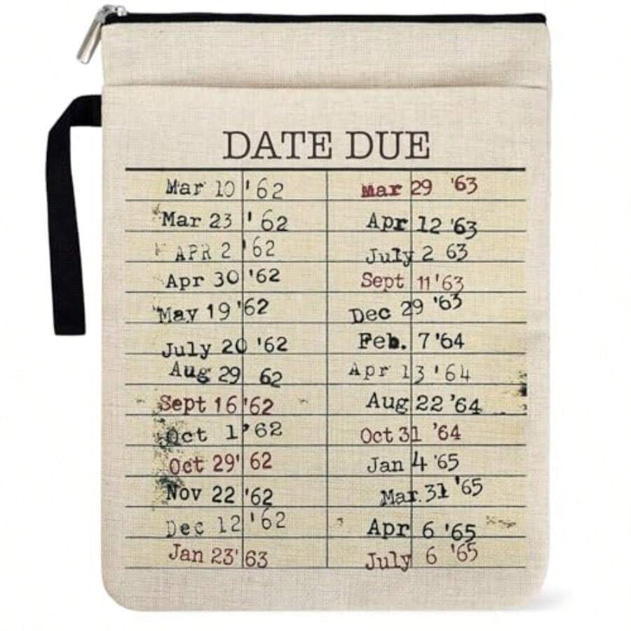 Library Date Due Book Sleeve Book Bag Gifts For Book Lover Paperback Sleeve For Librarian Lovers Bookish Group Club Gifts For Women Book Cover With Zipper And Front Pocket 9 X 12 Inch - B2 - View 1