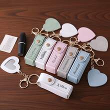 Customized Text Logo Portable Lipstick Case With Heart Shaped Mirror, Cute Minimalist Keychain Gift For Mom/Lover - Heart Shape - View 4