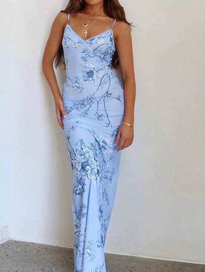 Vestido Slip com Estampa Floral de Verão WOWDARK, Vestido de Coquetel Sexy para Festa, Vestido Elegante para Mulheres, Adequado para Carnaval, Encontro, Reunião, Festa, Viagem, Férias, Praia e Outras Ocasiões de Casamento na Primavera