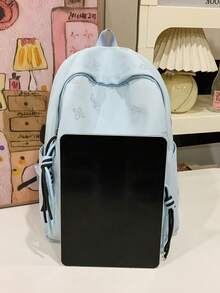 1个情侣蝴蝶印花尼龙多隔层拉链休闲背包，适合校园情侣、年轻情侣日常使用、短途旅行、情人节/周年纪念礼物 - 彩色 - 查看 6