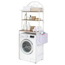 Yitahome Shelf For Above Washing Machine, Shelf For Above Toilet With 3 Shelves, Arched Design, Material Mix Of Metal And Wood With A Fabric Storage Bag, 64.5 X 190 X 40 Cm, White - 原木色+白色 - 查看 3