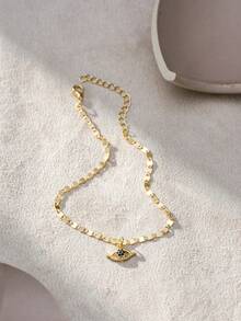 1 pieza Tobillera elegante con colgante de ojo de diablo dorado para mujeres, ideal para el verano - Amarillo Oro - Ver 3