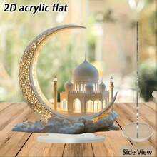 1pc 2D Flat Moon Decor, Acrylic Home/Office Desk Ornament, Holiday Gift - Multicolor - View 6