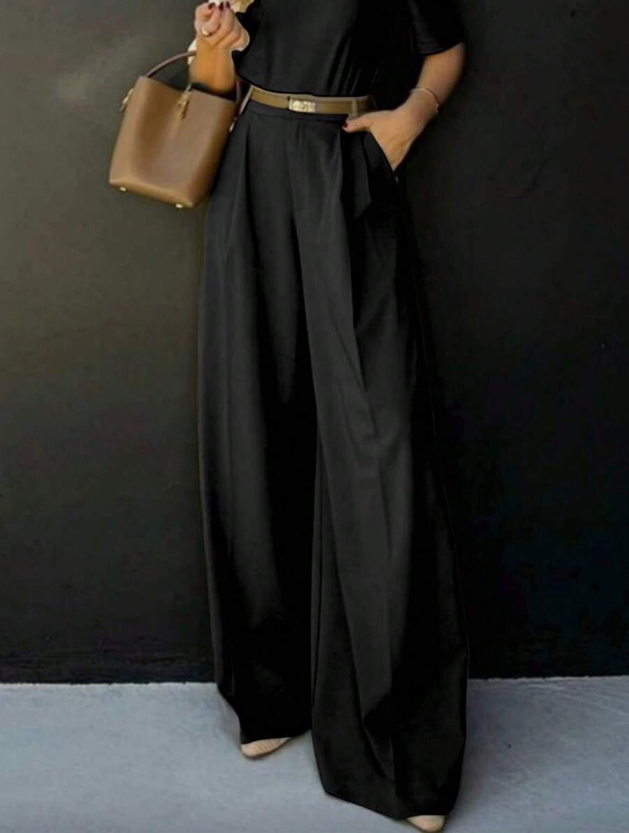 Straight-Leg, Wide-Legged Suit Trousers. Floor-Length. - màu đen - Xem 1
