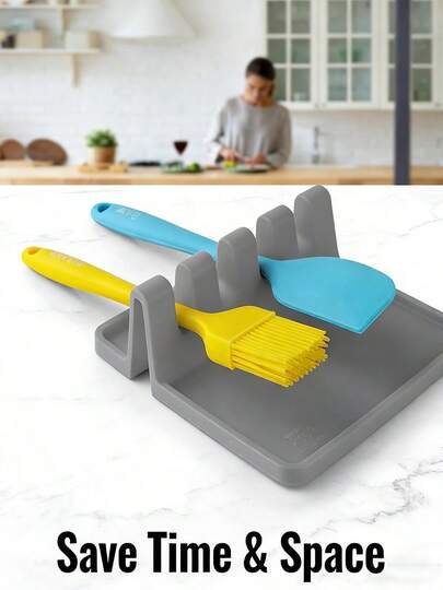 Kitchen Spoon Rest For Multiple Utensils,High Heat-Resistant Silicone Drip Pad, Spoon Holder For Stove Top, Kitchen Gadget Holder For Ladles, Tongs, Cooking Spatula