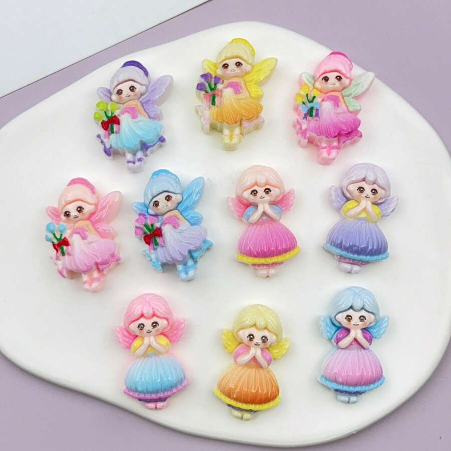 10 pièces Autocollants en résine faits main de fleurs et de princesses mélangées, accessoires de décoration pour la fabrication de bijoux (convient aux personnes de 14 ans et plus) - Multicolore - Voir 1