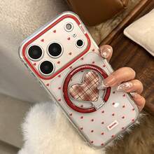 GUCADI 1pc Transparent Magnetic Heart-Shaped Grip + Cherry Cocoa Heart-Shaped Magnetic Phone Stand, Compatible With IPhone 17 Pro Max, 16, 15, 13 Soft Case, Creative, Retro, Geometric, Korean Style, Minimalist, Niche, Ins Style - Clear - View 3