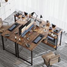 Gunji 110cm L-Shaped Desk, Reversible Corner PC Workstation With Shelves & Hooks For Home Office & Bedroom - 鏽棕色 - 查看 2
