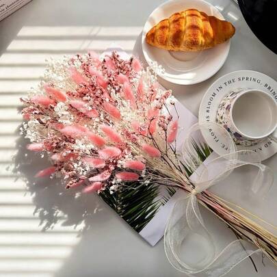 53支满天星和薰衣草人造花束 - 波西米亚风格婚礼花束，干花，适用于婚礼餐桌装饰、婴儿派对 - 免维护水晶草（薰衣草）花束，可直接插入花瓶