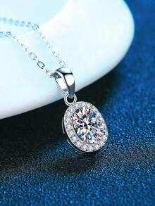 BLOVEMEE 1pc Fashionable & Elegant 925 Sterling Silver 1 Carat 5x7mm Oval Moissanite Necklace, Suitable For Women's Daily Wear, Party, Holiday, Valentine's Day, Christmas, Wedding Anniversary Jewelry Gift - XL0083M - View 2