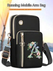 Bolso bandolera mini de moda minimalista con estampado floral degradado verde y letras A-Z, accesorio de moda y práctico para actividades al aire libre, bolso mini para teléfono, bolso de muñeca, bolso multicapa, monedero para mujer, útiles escolares, bolso minimalista, bolso bandolera multifuncional, adecuado para exteriores y oficina - Multicolor - Ver 5