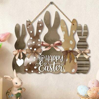 Easter Wooden Front Door Decorations, Easter Bunny Welcome Sign, Easter-Themed Wall Decorations, Suitable For Easter Party Front Doors, Wooden Porches, And Home Decor