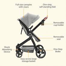 Silla de Paseo Ligera Tipo Paraguas para Bebés, Carrito de Bebé Reclinable con Capota y Cesta Grande, Doble Bandeja para Padres e Hijos, Plegado Compacto para Viajes - Gris - Ver 4