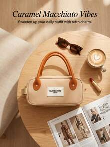 Burberry Hero 米色尼龙手提包 - 一体式圆筒形托特包，配有撞色皮革手柄和可拆卸肩带，奢华设计师日常通勤和旅行收纳包 - 薑色 - 查看 5