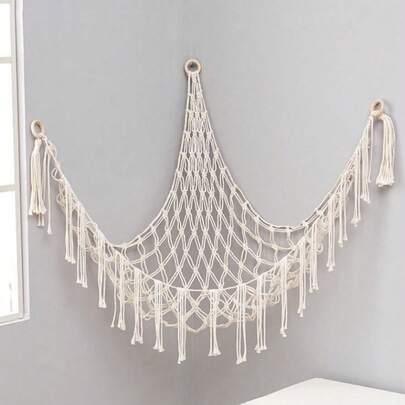 1 tấm thảm treo tường trang trí kiểu Địa Trung Hải làm từ dây cotton dệt thủ công dạng lưới, thích hợp cho nhà cửa, phòng khách, phòng ngủ, túi đựng đồ chơi, quà tặng trang trí nhà cửa dịp năm mới (Không kèm phụ kiện)