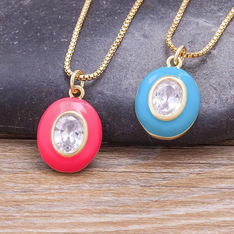 New Oval Shape Enamel Drop Oil Crystal Zirconia Pendant Necklace For Women Candy Colors Choker Copper Neck Jewelry Chic Gifts - Pendant Necklace - View 1