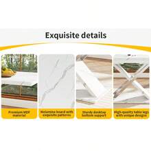 Versatile Retractable Dining Table For Kitchen & Studio, Marble Look Desk With Stable Base & Smooth Rails - White1 - View 9