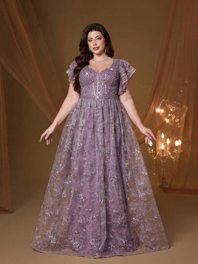 تصميم جيب، طراز جديد، ياقة مربعة، تطريز، دانتيل، خرز اللؤلؤ، كم مكرر، حافة كبيرة الحجم، فستان سهرة راقي، مناسب للحفلات، الزفاف، الحفلات، ضيوف الزفاف وغيرها من المناسبات