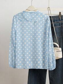 Women's French Romantic Elegant Polka Dot Ruffle Blouse Vacation - Baby Blue - View 2