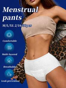 2/16/30pcs, Panty-Style Sanitary Napkins, Period Panties, Disposable Underwear, Super Absorbent, Patented Design, Refreshing And Comfortable, 3D Protective Barrier, Leak-Proof, Breathable, Highly Absorbent, Odor-Eliminating, For A Restful Night's Sleep, Suitable For Business Trips, Menstruation, Postpartum, Post-Operative Care, And Travel. - White - View 12