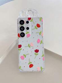 1pc Fashionable Creative Full-Screen Red Polka Dot Tulip Flower Pattern Transparent Soft TPU Shockproof Anti-Scratch Anti-Fingerprint Phone Case, Camera Lens Protection Suitable Compatible With Samsung, Nothing, Pixel, , - Multicolor - View 5