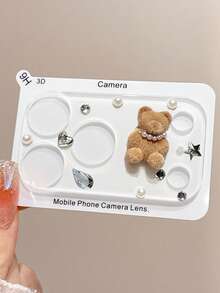 Protector de lente de cámara transparente con base de cristal y diseño de oso lindo en 3D, compatible con iPhone 17 Pro Max/17 Pro, capa protectora clara y duradera, cubierta de lente de cámara aplicable para uso diario, oficina y hogar, a prueba de agua, a prueba de golpes, resistente a arañazos - Oso marrón claro perlado - Ver 2