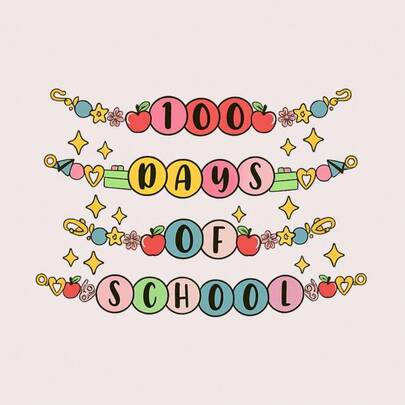 1 pieza Gráfico de texto colorido de 100 días de escuela, Adhesivo de transferencia de calor adecuado para imprimir en camisetas, chaquetas, fundas de almohada y otras prendas y manualidades