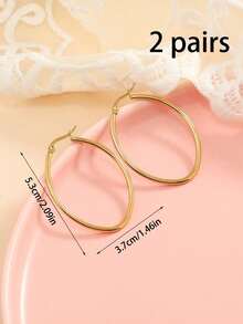 1 Pair Minimalist Exaggerated European & American Style Golden Oval Earrings For Women, Suitable For Casual Daily Wear - Multicolor - View 6