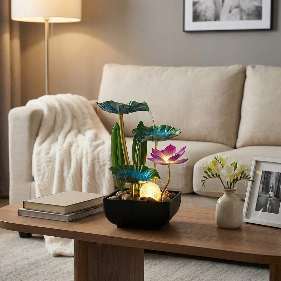 LUMIARTISAN 3-Tier USB Tabletop Fountain | Golden Lotus Leaf With Reflective Lighting | Zen Relaxation Gift - 綠色風格二 [95.65% 的人選擇它] - 查看 1
