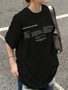 Japanese Style Women's Loose Fit Round Neck Casual Versatile Printed Short Sleeve T-Shirt, Spring/Summer - Advanced Black - View 3